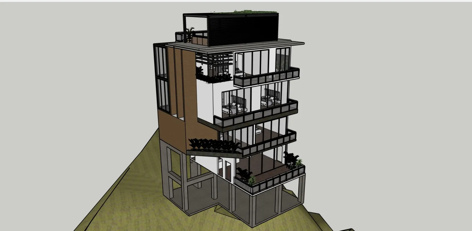 3D model of a multi-level hillside home prepared for permit drawings