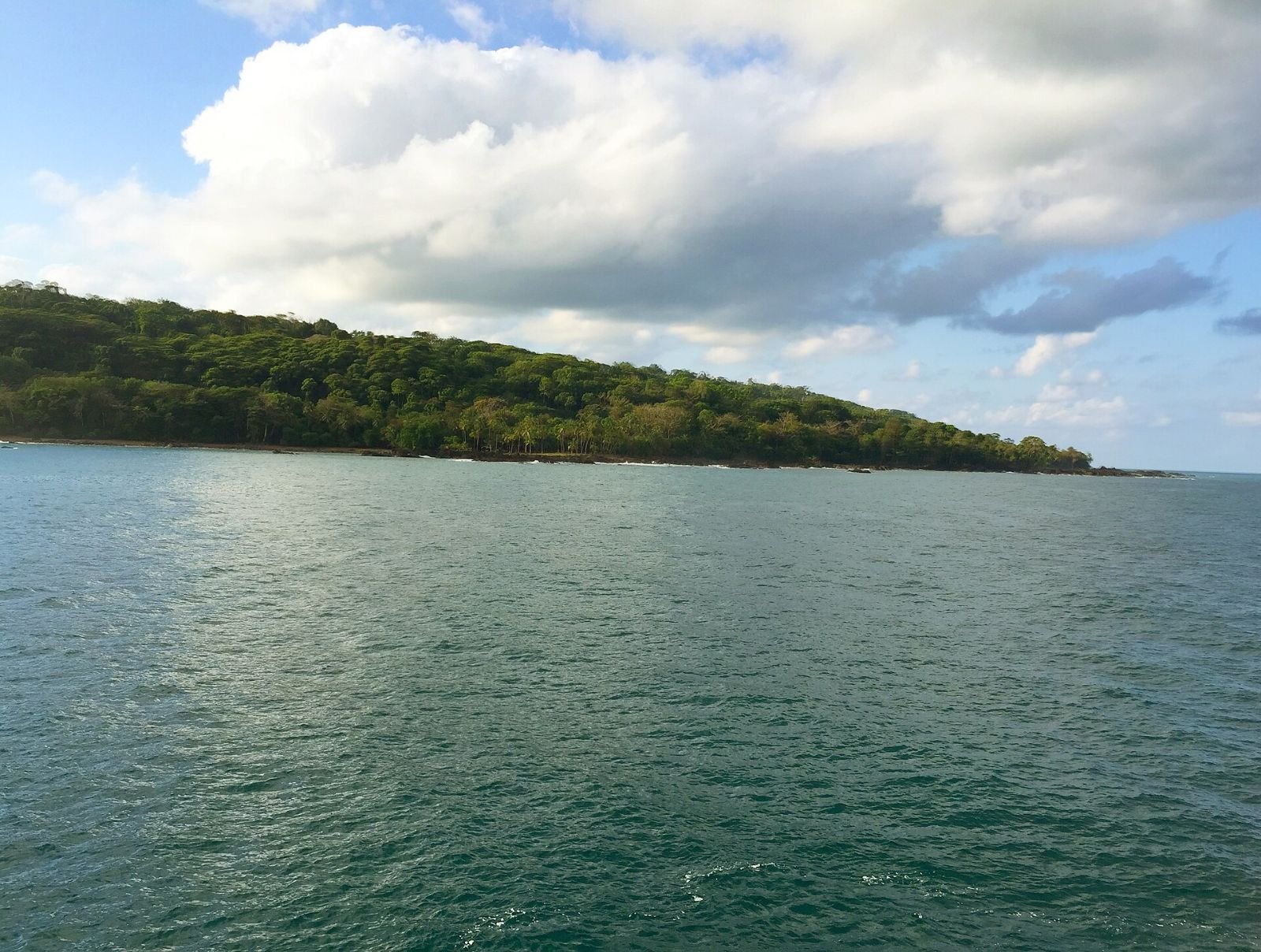 Forested coastline of the Osa Peninsula seen from the water, Costa Rica.