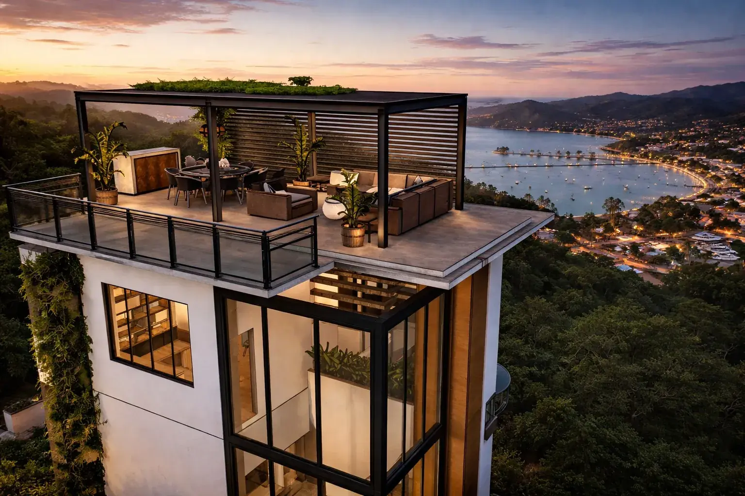 Design for a rooftop terrace looking over the Pacific